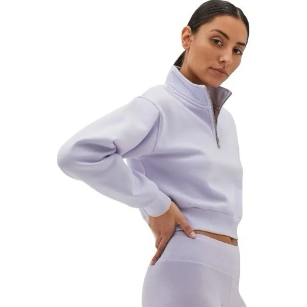 TNA Cozy Fleece Perfect 1/4 Zip Sweatshirt Cropped Size M - Picture 2 of 6